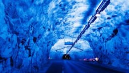 Norvegija. Laerdalio automobilių tunelis
